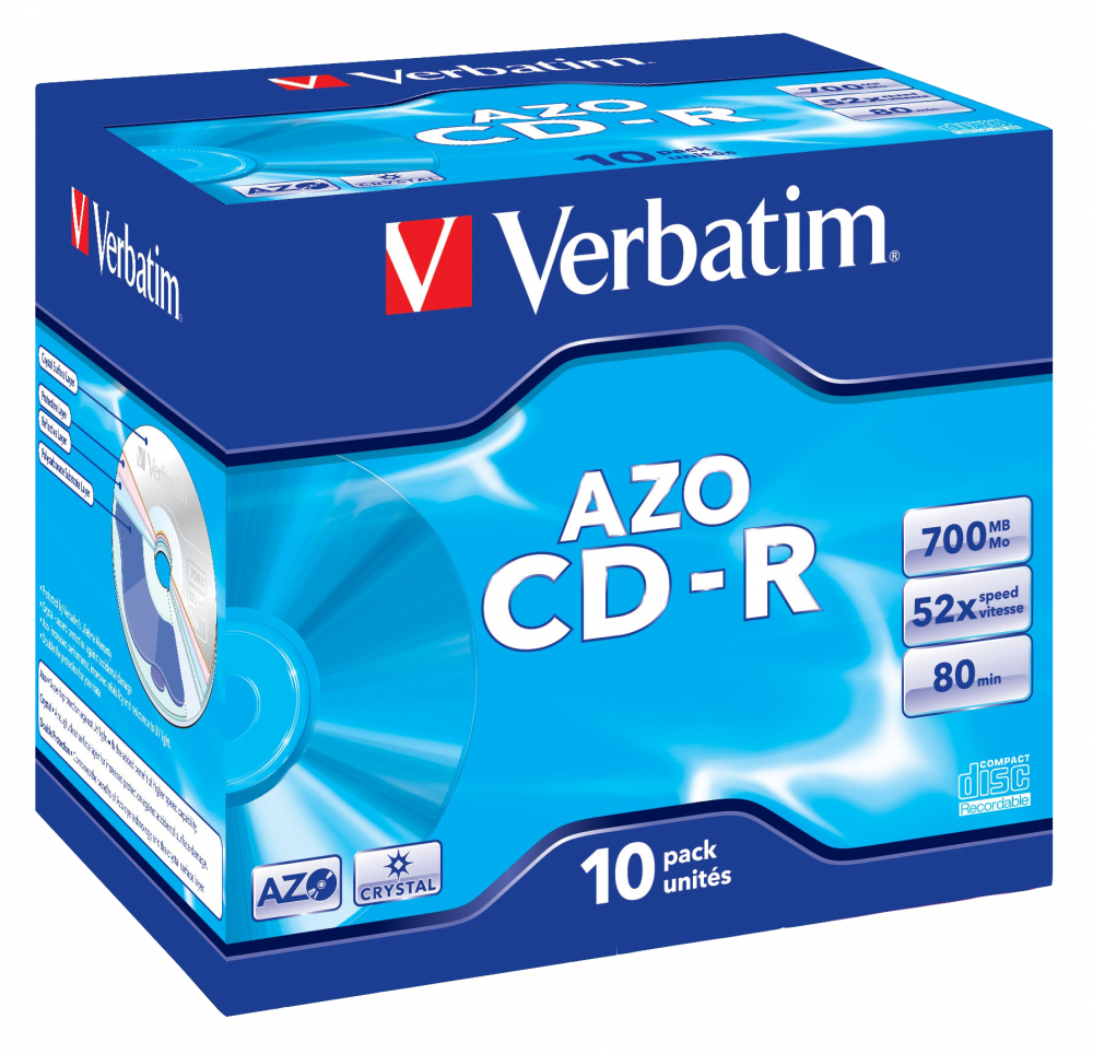 VERBATIM 43327 CD-R 700MB/52x/crystal ezüst írható felület/egyszer írható CD 10db/csomag