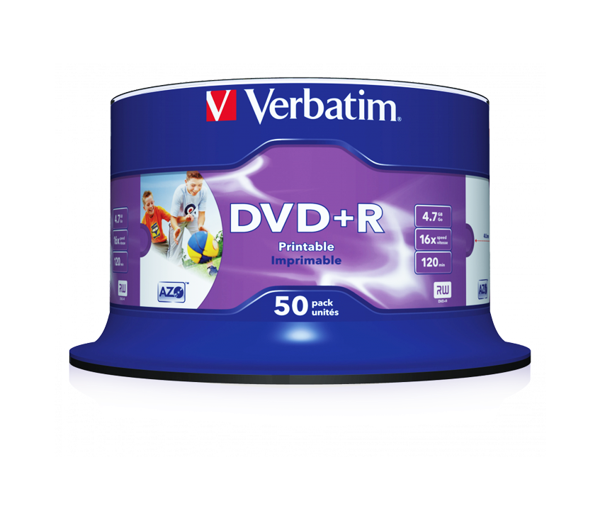 VERBATIM 43512 DVD+R 4,7GB/16x/nyomtatható felület/egyszer írható DVD 50db/csomag