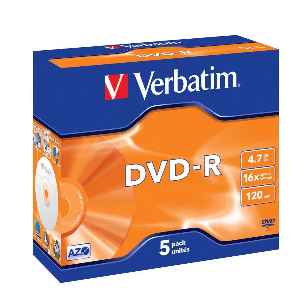 VERBATIM 43519 DVD-R 4,7GB/16x/matt ezüst írható felület/egyszer írható DVD 5db/csomag