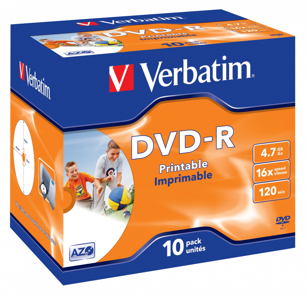 VERBATIM 43521 DVD-R 4,7GB/16x/nyomtatható felület/egyszer írható DVD 10db/csomag