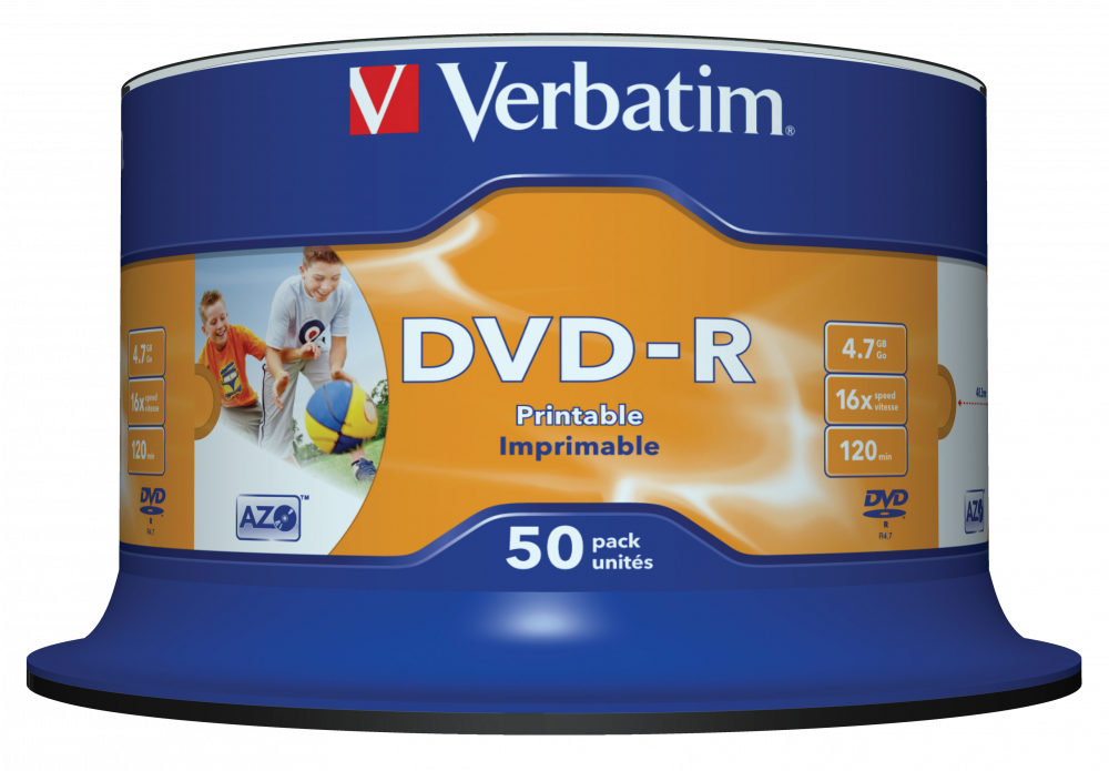 VERBATIM 43533 DVD-R 4,7GB/16x/nyomtatható felület/egyszer írható DVD 50db/csomag