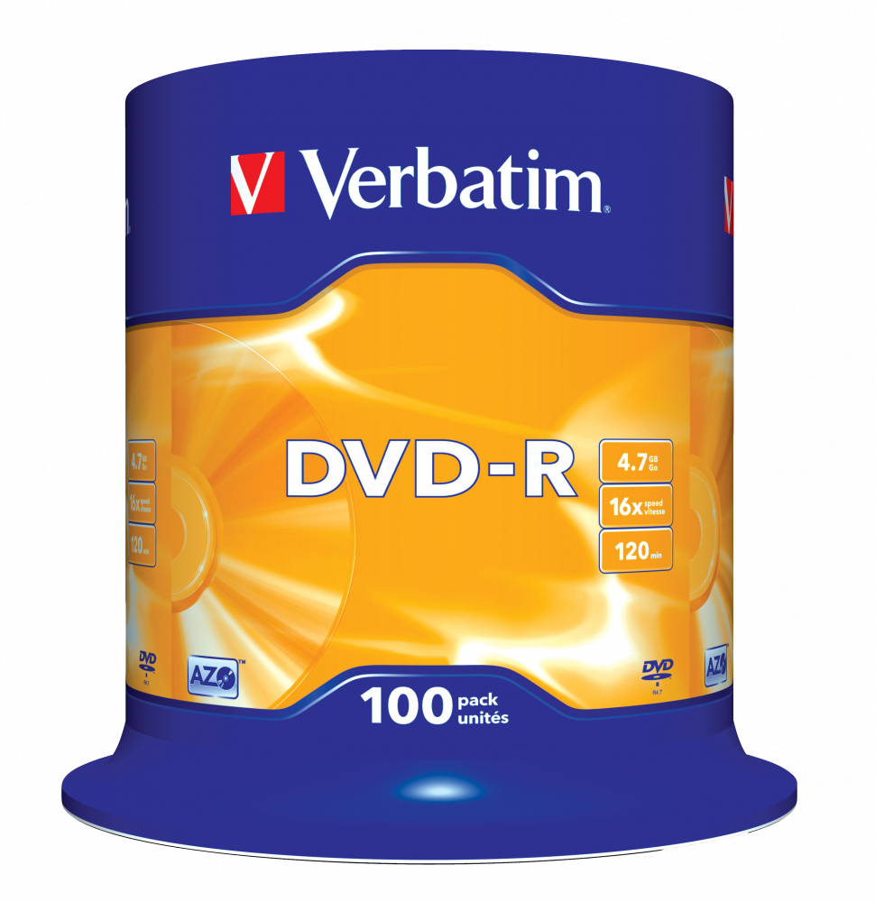 VERBATIM 43549 DVD-R 4,7GB/16x/matt ezüst írható felület/egyszer írható DVD 100db/csomag