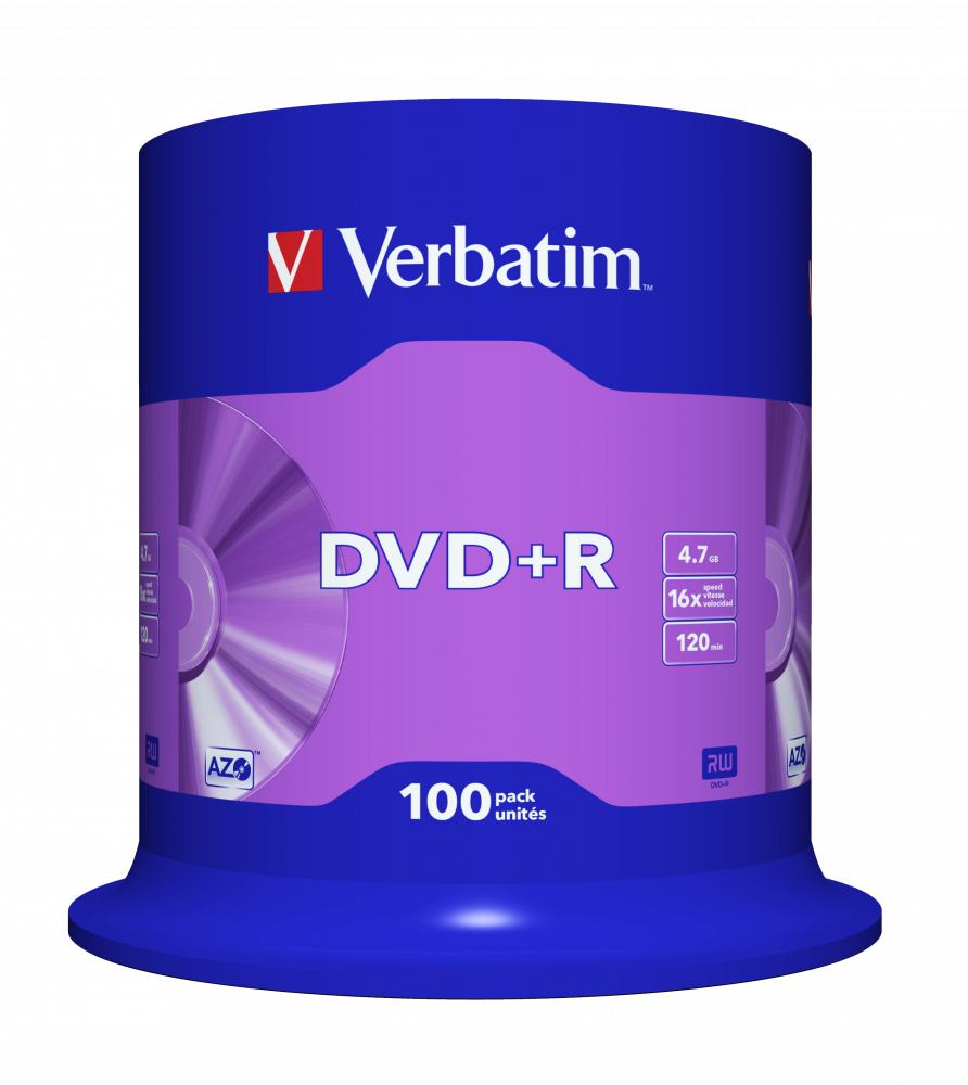 VERBATIM 43551 DVD+R 4,7GB/16x/matt ezüst írható felület/egyszer írható DVD 100db/csomag