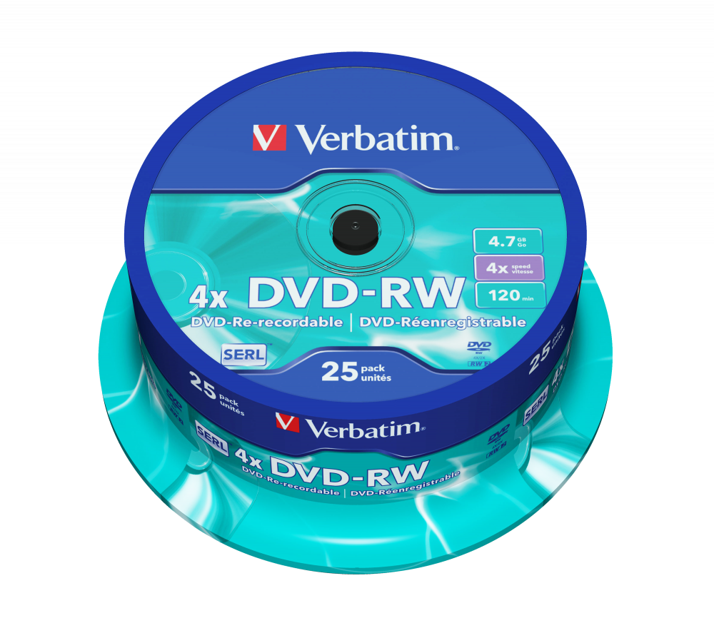 VERBATIM 43639 DVD-RW 4,7GB/4x/matt ezüst írható felület/újraírható DVD 25db/csomag