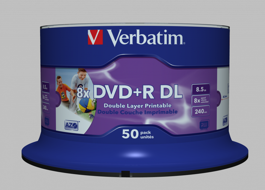 VERBATIM 43703 DVD+R 8,5GB/kétrétegű/8x/nyomtatható felület/egyszer írható DVD 50db/csomag