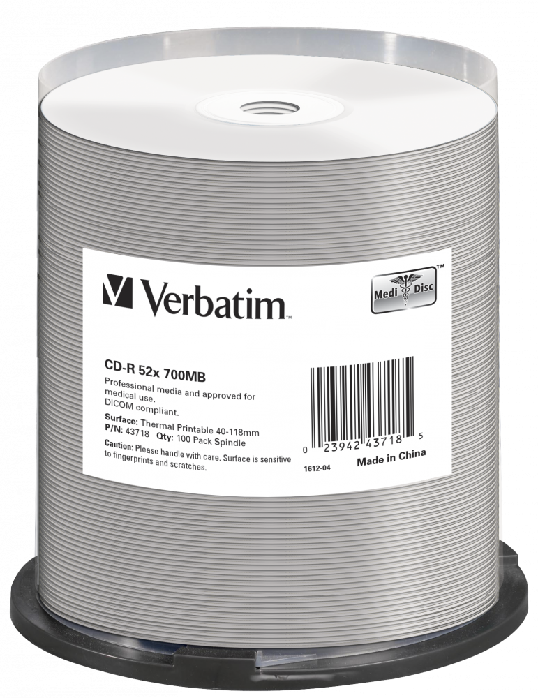 VERBATIM 43718 CD-R 700MB/52x/hő nyomtatható felület/egyszer írható CD 100db/csomag