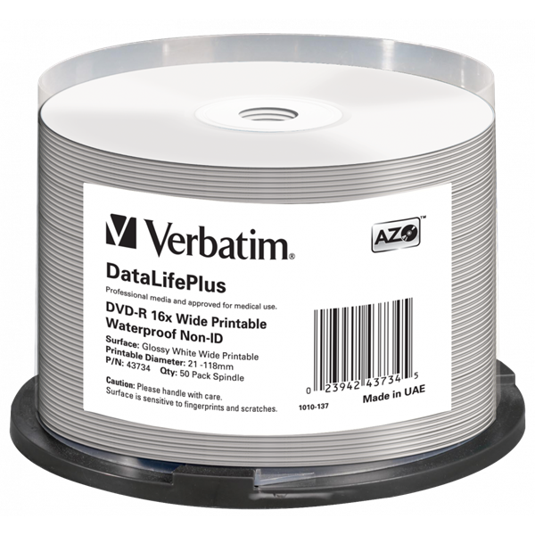 VERBATIM 43734 DVD-R 4,7GB/16x/vízálló nyomtatható felület/egyszer írható DVD 50db/csomag