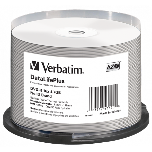 VERBATIM 43755 DVD-R 4,7GB/16x/hő nyomtatható felület/egyszer írható DVD 50db/csomag
