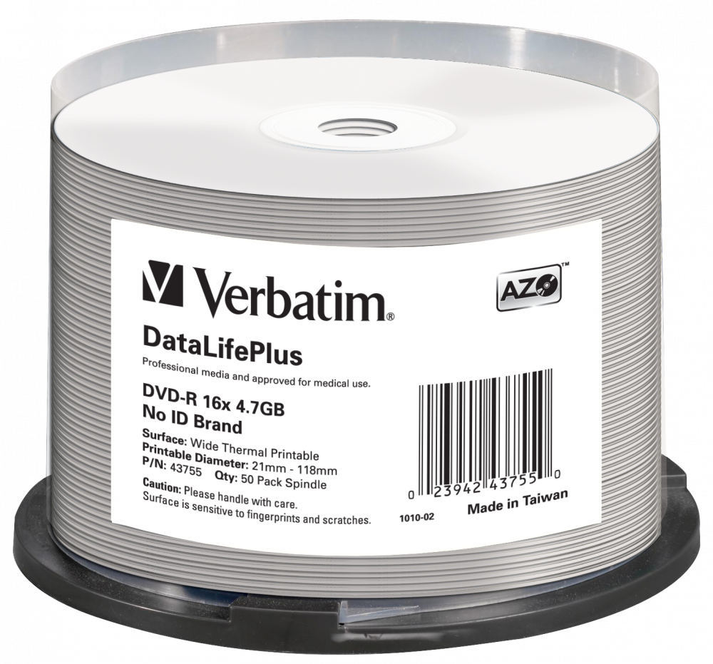 VERBATIM 43755 DVD-R 4,7GB/16x/hő nyomtatható felület/egyszer írható DVD 50db/csomag