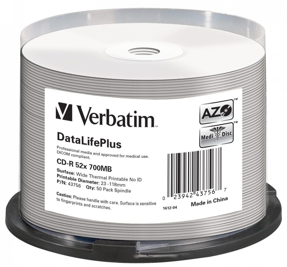 VERBATIM 43756 CD-R 700MB/52x/hő nyomtatható felület/egyszer írható CD 50db/csomag