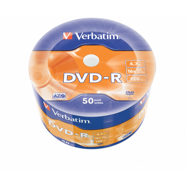 VERBATIM 43788 DVD-R 4,7GB/16x/matt ezüst írható felület/egyszer írható DVD 50db/csomag