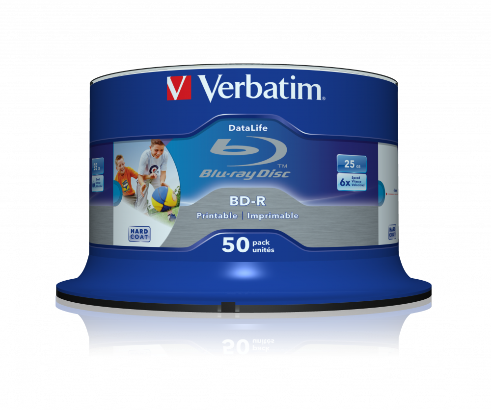 VERBATIM 43812 BD-R 25GB/egyrétegű/6x/nyomtatható felület/egyszer írható Blu-Ray 50db/csomag