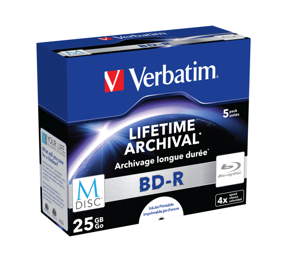 VERBATIM 43823 M-DISC BD-R 25GB/lifetime archival/4x/nyomtatható felület/egyszer írható Blu-Ray 5db/csomag