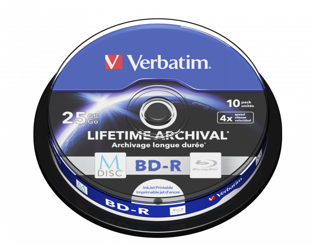 VERBATIM 43825 M-DISC BD-R 25GB/lifetime archival/4x/nyomtatható felület/egyszer írható Blu-Ray 10db/csomag