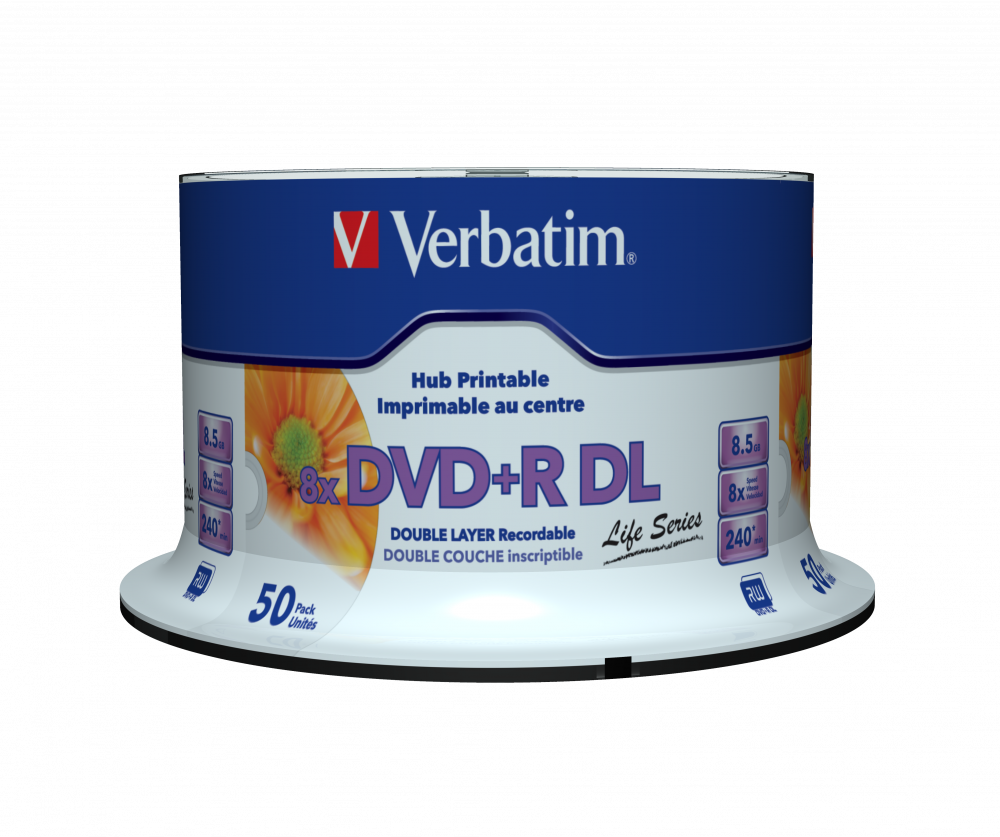 VERBATIM 97693 DVD+R 8,5GB/kétrétegű/8x/nyomtatható felület/egyszer írható DVD 50db/csomag
