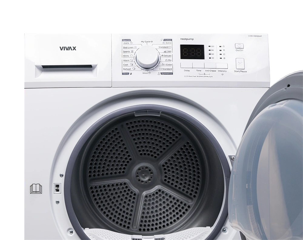 VIVAX CDR-0816SMHP fehér, 8 kg, hőszivattyús szárítógép