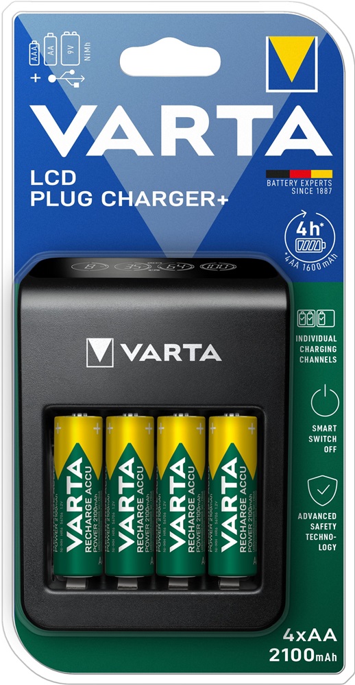 Varta 57687101441 LCD Plug Charger/4db AA 2100mAh akku/akku töltő