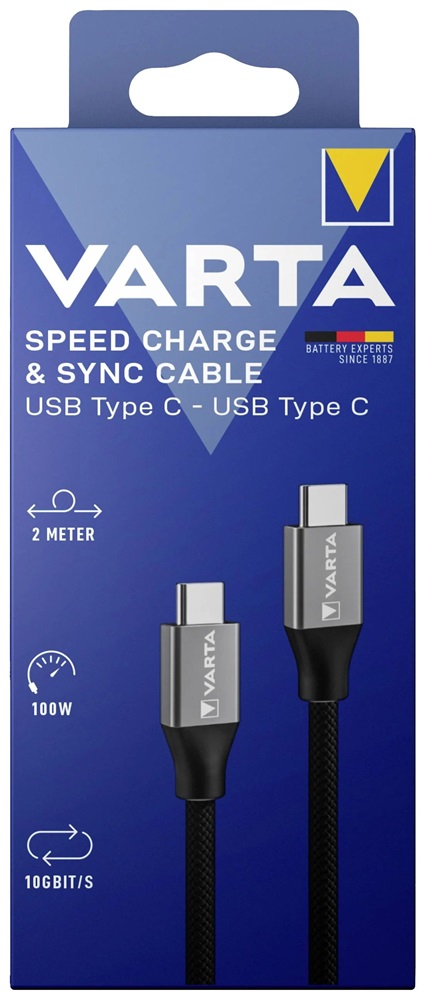 Varta 57936101111 2m 100W USB C apa-apa adat- és töltőkábel