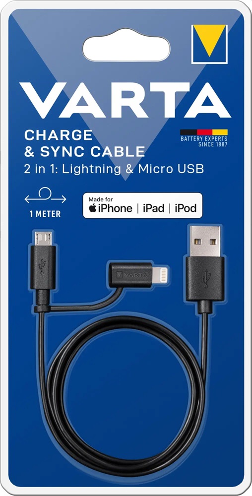 Varta 57943101401 1m 2in1 USB - microUSB/Lightning fekete adat- és töltőkábel