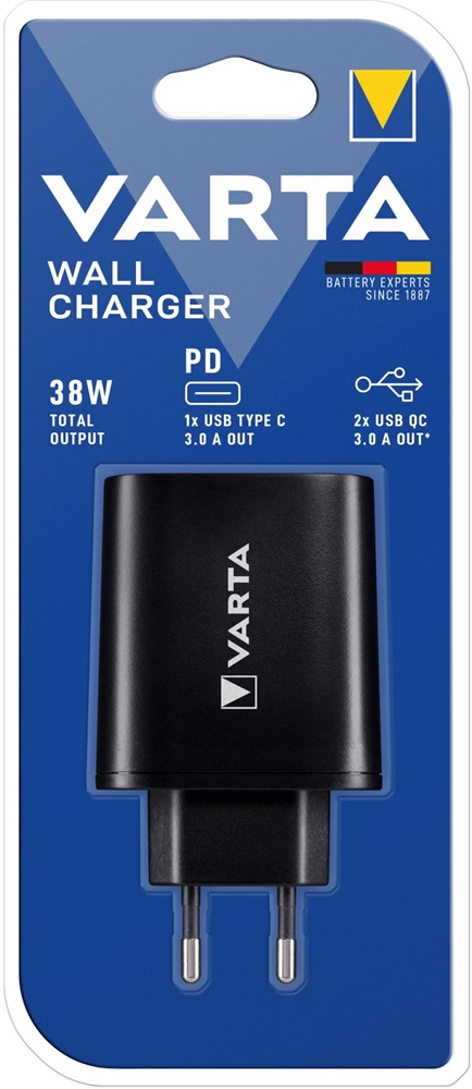 Varta 57958101401 univerzális 2x USB, Type C, 5,4 A fekete hálózati töltő