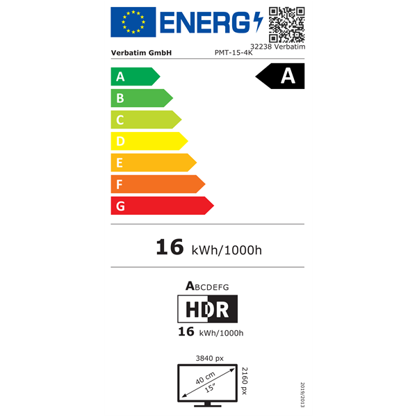 Verbatim 15,6" 32238 PMT-15-4K UHD hordozható érintőkijelzős monitor