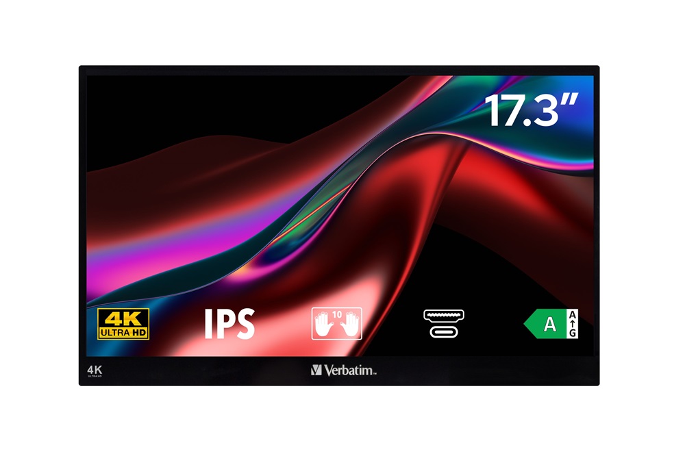 Verbatim 17,3" 32239 PMT-17-4K UHD IPS HDMI/USB/USB-C fekete hordozható érintőkijelzős monitor