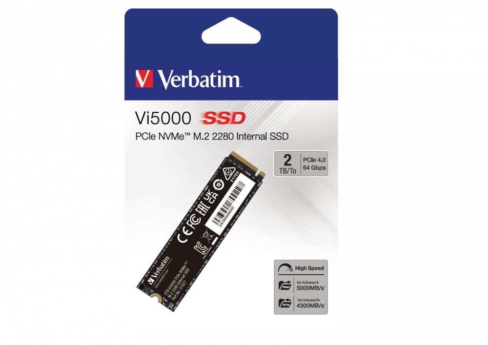 Verbatim 31827 Vi5000 2TB Internal PCIe NVMe M.2 fekete SSD