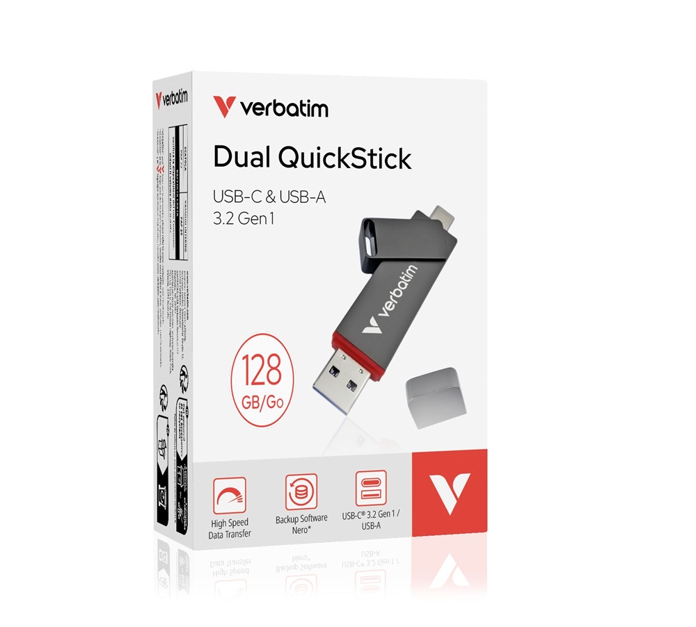 Verbatim 32040 128GB USB 3.2 Gen 1 A/USB-C Dual QuickStick Flash Drive