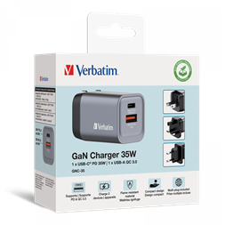 Verbatim 32200 GNC-35 GaN Charger 35W USB Type-A + Type-C hálózati töltő adapter