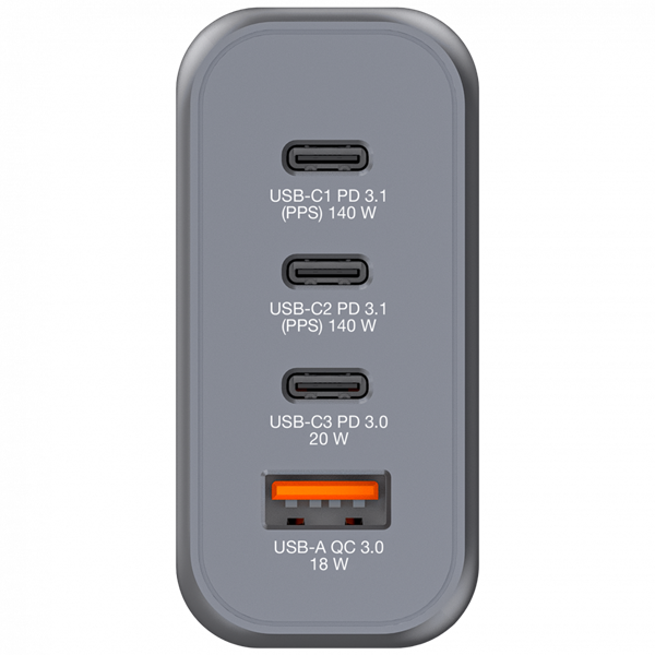 Verbatim 32203 GNC-140 GaN Charger 140W USB Type-A + 3xType-C hálózati töltő adapter