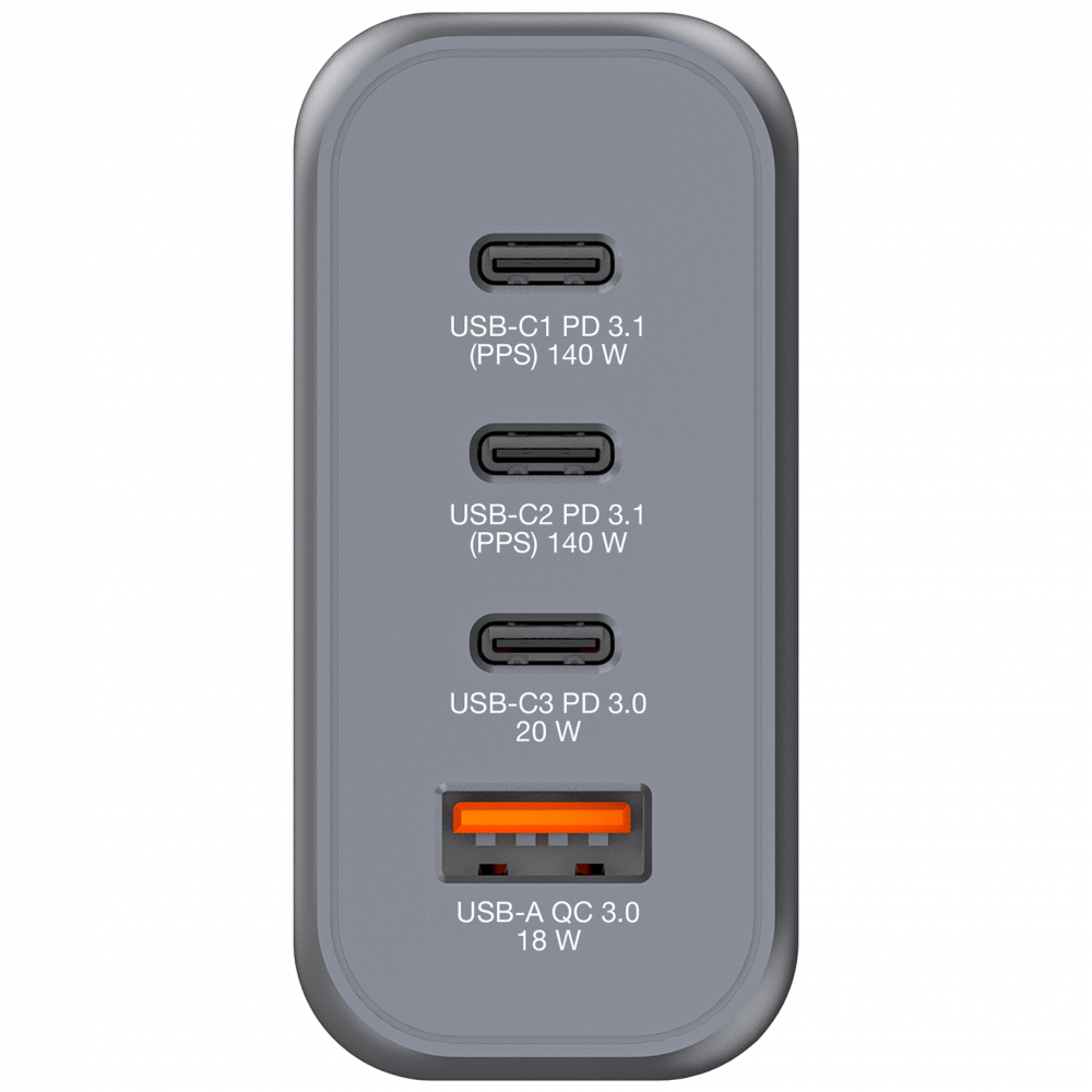 Verbatim 32203 GNC-140 GaN Charger 140W USB Type-A + 3xType-C hálózati töltő adapter