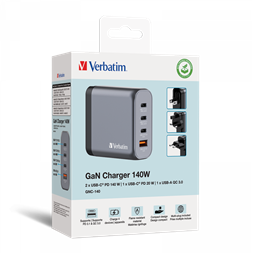 Verbatim 32203 GNC-140 GaN Charger 140W USB Type-A + 3xType-C hálózati töltő adapter