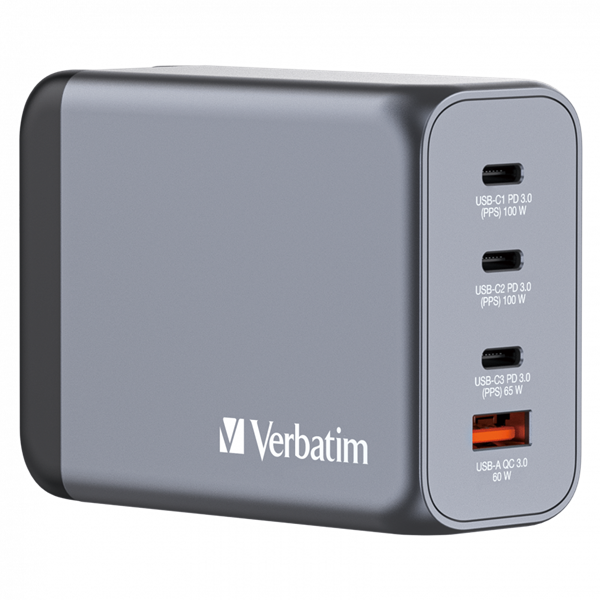 Verbatim 32204 GNC-200 GaN Charger 200W USB Type-A + 3xType-C hálózati töltő adapter
