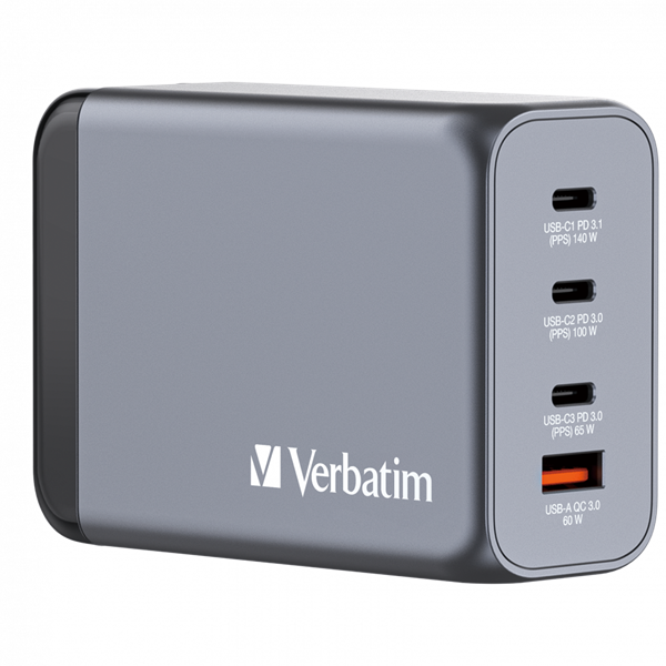 Verbatim 32205 GNC-240 GaN Charger 240W USB Type-A + 3xType-C hálózati töltő adapter