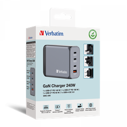 Verbatim 32205 GNC-240 GaN Charger 240W USB Type-A + 3xType-C hálózati töltő adapter