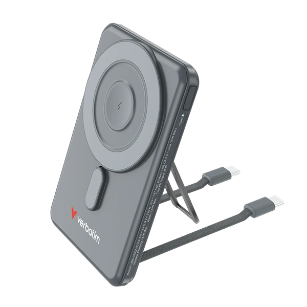 Verbatim 32251 Charge n Go 2C 5000mAh szürke vezeték nélküli mágneses kitámasztható powerbank 2xUSB-C kábellel