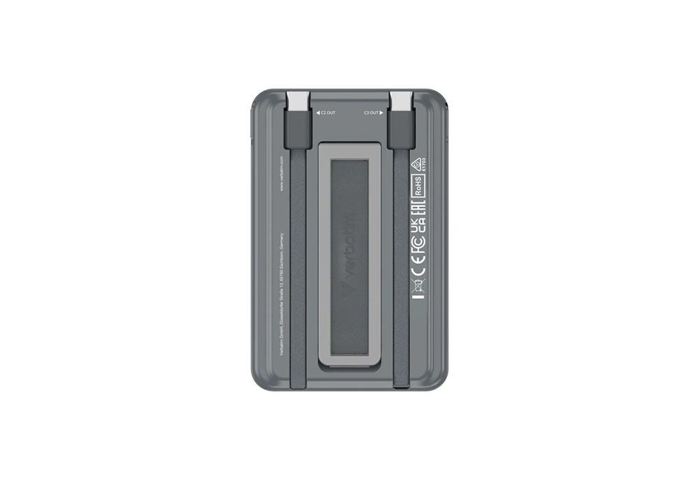 Verbatim 32251 Charge n Go 2C 5000mAh szürke vezeték nélküli mágneses kitámasztható powerbank 2xUSB-C kábellel