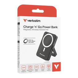 Verbatim 32264 Charge n Go 10000mAh fekete vezeték nélküli kitámasztható mágneses powerbank