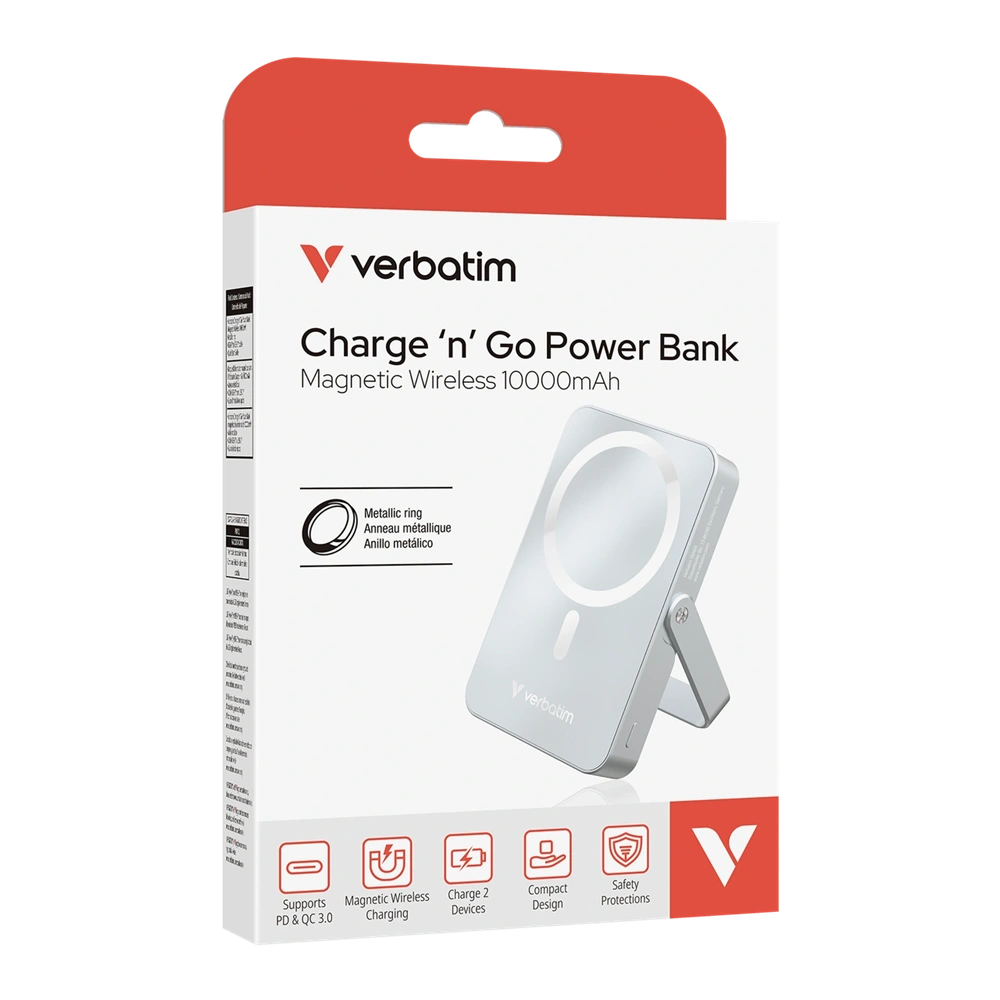 Verbatim 32266 Charge n Go 10000mAh kék vezeték nélküli kitámasztható mágneses powerbank