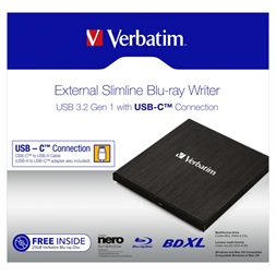 Verbatim 43889 USB 3.1 GEN 1 USB-C External Slimline Blu-ray optikai meghajtó