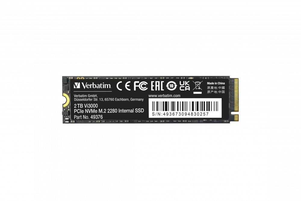 Verbatim 49376 Vi3000 2TB Internal PCIe NVMe M.2 fekete SSD