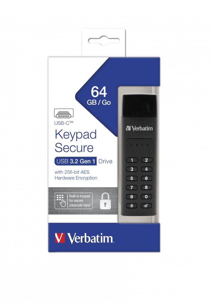 Verbatim 49431 Keypad Secure Store`n`Go 64GB USB-C 3.1 Flash Drive