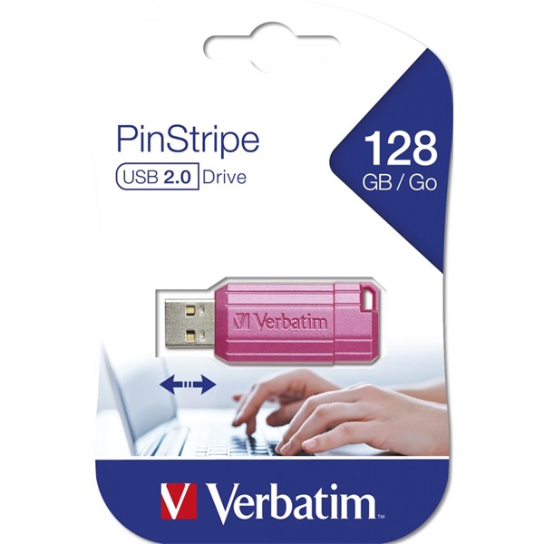 Verbatim 49460 PIN STRIPE Store`n`Go 128GB USB 2.0 pink Flash Drive