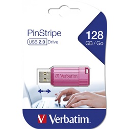 Verbatim 49460 PIN STRIPE Store`n`Go 128GB USB 2.0 pink Flash Drive