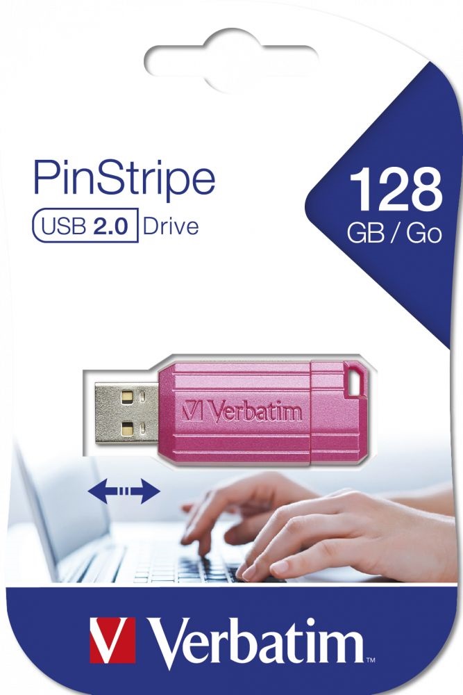 Verbatim 49460 PIN STRIPE Store`n`Go 128GB USB 2.0 pink Flash Drive