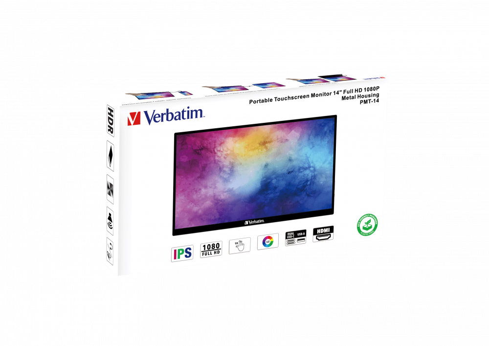 Verbatim 49591 14" PMT-14 FHD IPS HDMI/USB-C fekete fém borítású érintőképernyős monitor