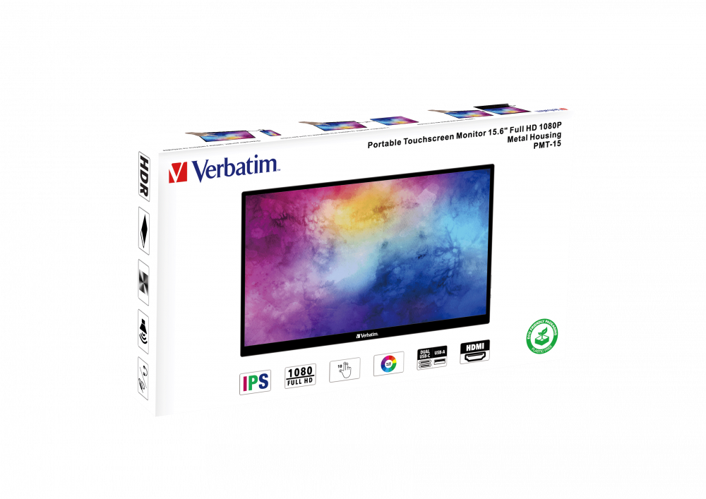Verbatim 49592 15,6" PMT-15 FHD IPS HDMI/USB-C fekete fém borítású érintőképernyős monitor