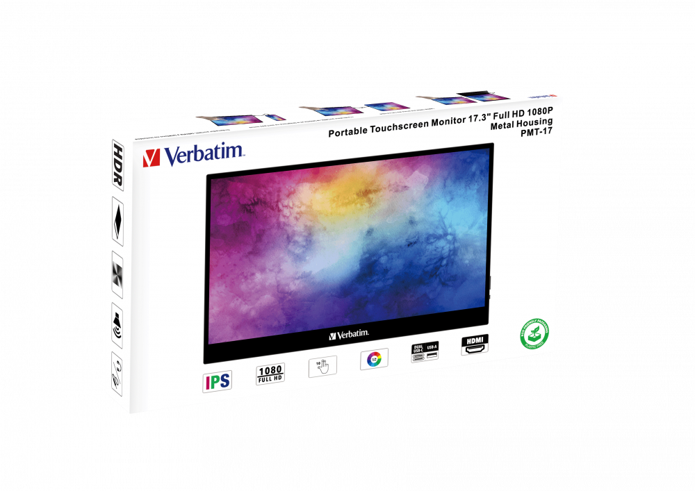 Verbatim 17,3" 49593 PMT-17 FHD IPS HDMI/USB-C fekete fém borítású érintőképernyős monitor