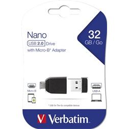 Verbatim 49822 Store `n` Stay 32GB USB 2.0 nano Flash Drive + adapter