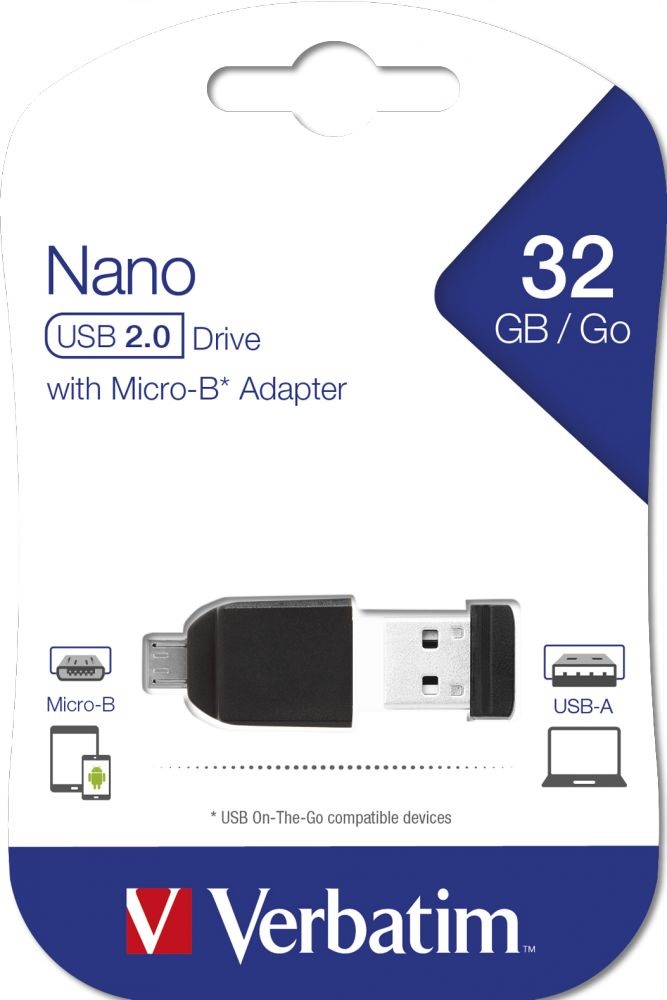 Verbatim 49822 Store `n` Stay 32GB USB 2.0 nano Flash Drive + adapter